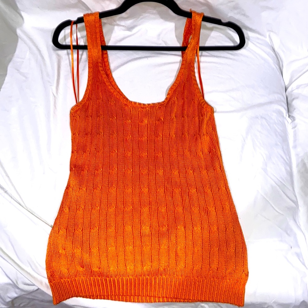 Ralph Lauren Black Label cable silk knit tank in Orange